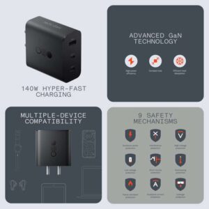 CMF by Nothing 140 W Power GaN 5 A 3 Port Mobile Charger with Detachable Cable (Dark Grey, Cable Included)